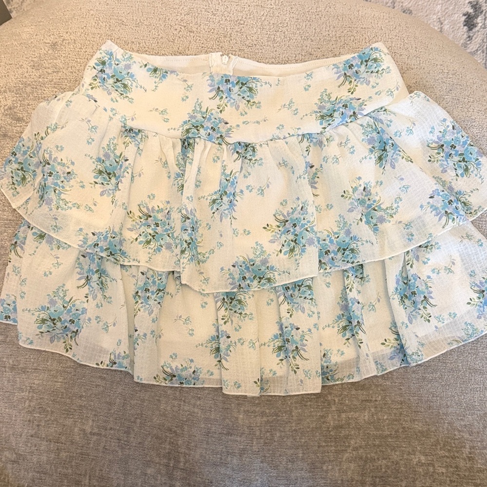 Altar’d State Blue Floral Tiered Mini Skirt Ruffle Cottagecore